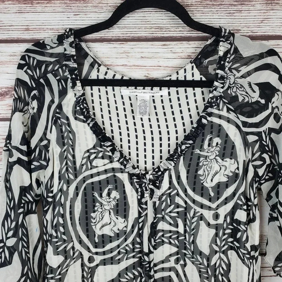 Diane Von Furstenberg DVF Womens Size 4 "Chiara" Toile Printed Silk Blouse Top - Picture 3 of 10
